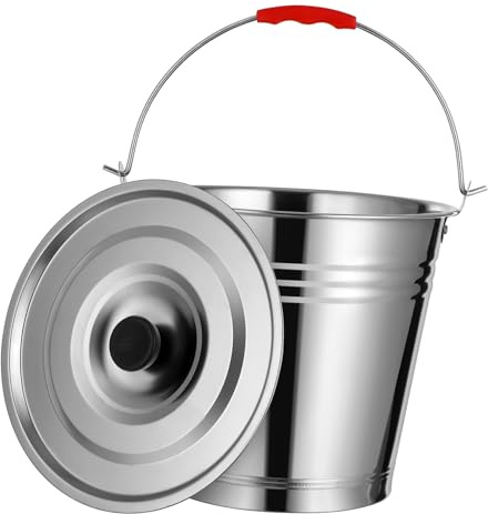 Didiseaon Seau à Cendres INOX Épaissi avec Couvercle Résistant Haute Température pour Barbecue Cheminée Poêle Extérieur Grand Seau Multifonction pour Charbon Et Cendres