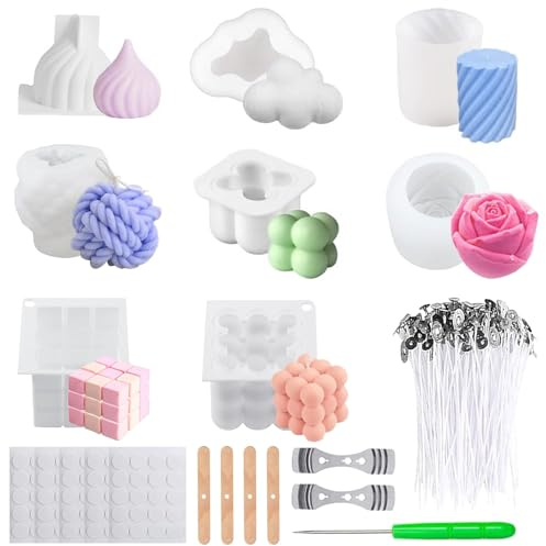 Moule Silicone Bougie,8 Morceaux Moules en silicone,Moules à Bougies en Silicone pour Couler,DIY Bougies Moule,pour Décorations DIY, Cadeaux, Savon Artisanal, Pouding