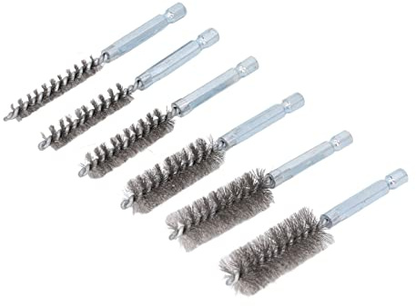 Wakects 6 Cepillos de Acero Inoxidable con Vástago Hexagonal de 1/4, Cepillos de Alambre Trenzado, Cepillo Limpiador de Arañazos, Juego de Cepillos de Limpieza para Tubos, (Alambre de acero (plata))