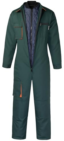 Yukirtiq Isolierter Overall für Herren, 2-in-1-Winter-Arbeitsoverall, langärmelig, Mechaniker-Overall, Grün, Größe L