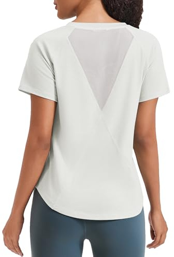 PINSPARK Maglia da Allenamento Leggera A Maniche Corte Donna Schiena in Rete, Scollo Rotondo, per Fitness, Corsa E Yoga