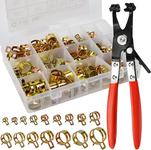 ZXBBTZ 130 Abrazaderas de Manguera de Acero Inoxidable 6 Tamaños/ 6-25mm con Alicates, Clips para Manguera de Combustible, Abrazaderas de Mangueras Ajustables para Fijar Mangueras y Tubería de Agua