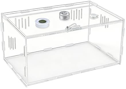 Reptile Tank- Reptile Terrarium, Lizard Tank | Clear 360 Degree View Display, Acrylic Enclosure With Thermometer Hygrometer Light Gecko Small Pet For Indoor Home Reptiles Amphibians Invertebrates