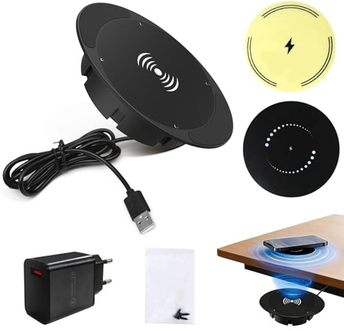 Invisible Under-Desk Wireless Charger, Unsichtbares kabelloses Ladegerät für unter den Tisch, 15W Qi Induktive Ladestation Schnelles Kabelloses Ladegerät, 0–20mm Tisch Ladegerät für Handy