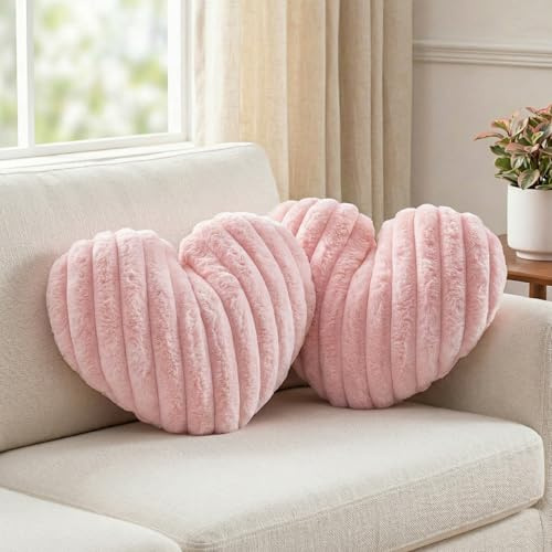 2 Pack Heart Pillow Pink Cushions Soft Plush Decorative Throw Pillows