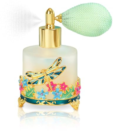 Frasco de perfume vintage, atomizador recargable - Vaporizador portátil de vidrio con decoración de esmalte y diamantes de imitación, pulverizador de niebla fina para aceites esenciales (50 ml)