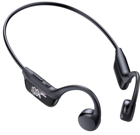 ZOVIMAX Bone Conduction Headphones, Bluetooth 6.0 Open Ear Headphones with Mic, 12H Battery Life, LED Display, Secure Fit for Running, Gym Workout, Ski, Cycling