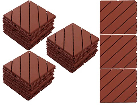 Ejoyous Dalles de Terrasse Emboîtables en Plastique, Dalles de Terrasse en Plastique PP 30 Pièces 11,8 X 11,8 X 0, Pouces, Base Antidérapante de Drainage à Clipser pour Patio, Bord de Piscine, (BROWN)