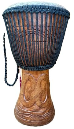 AMI 35,6 cm authentische professionelle Djembe-Trommel mit schönen Handschnitzereien – wird mit handgefertigter Trommeltasche zum halben Preis geliefert