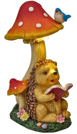 TERESA'S COLLECTIONS Decoration Jardin Exterieur Hérisson et Champignon,Figurine d'animaux avec Lampe Solaire, Décor d'art Original,20.5cm,Cadeau Femme (L)