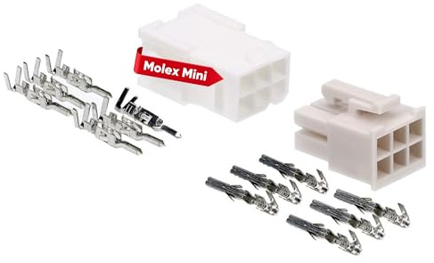 Kali-2406 Molex Mini-Fit Jr. Anslutningssats 6-polig Kontakt & Stifthus | Mini Molex plugg set för elinstallation, PC-komponenter, LED och modellbygge. Inkluderar kontakter för AWG18-24 kablar.