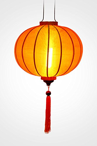 Lampion, asiatische Seide, Orange, R Ø33 cm – Laterne aus Stoff, Bambus und Holz – Kunsthandwerk und Dekoration von Vietnams (REF. R20-O)