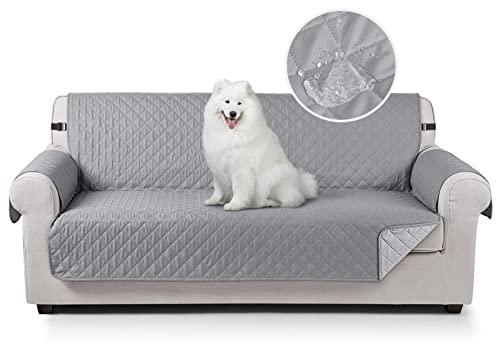 TAOCOCO Sofa Überzug, Sofabezug Wasserdicht Mit Gummiband，Wohnzimmer Anti-Rutsch Gepolsterter Sofaschutz für Haustiere, Katzen, Hunde, Spielende Kinder(Hellgrau, 3 Sitzer)