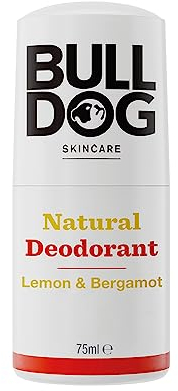 BULLDOG SKINCARE Lemon and Bergamot Roll On Natural Deodorant For Men 75 ml with Natural Fragrance Vegan Approved