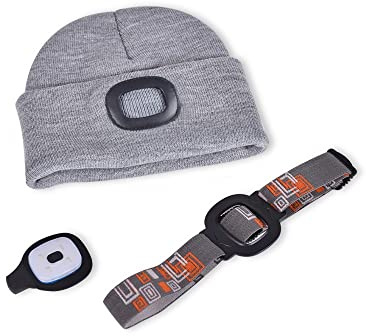 happy globe Mütze mit Led Licht Light 'n' Cap | Mütze led one-Size | Mütze mit Lampe Head Lamp | Mutz mit Led Licht grau und Schwarz | Damen und Herren Mutzen (Grau)
