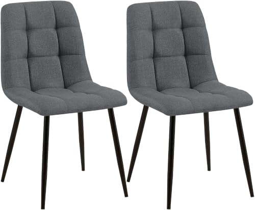 CLP 2er Set Esszimmerstuhl Tilde, Küchenstühle gepolstert mit gestepptem Bezug, Polsterstühle mit Metallgestell, bis 150 kg belastbar | Farbe grau Material Stoff