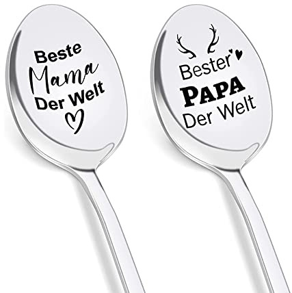 Senidea 2 Stück Edelstahl Kaffeelöffel Gravur mit Beste Mama und Papa der Welt, Geschenke zum Geburtstag für Mama und Papa Geburtstagsgeschenk Geschenk für Eltern
