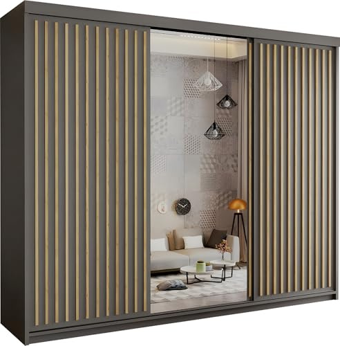 SLIDING WARDROBE 4U Modern Burg Free Standing Large Sliding Wardrobe For Bedroom in 150cm,203cm & 250cm with White,Black,Grey & Oak Colors (Grey, 250cm)