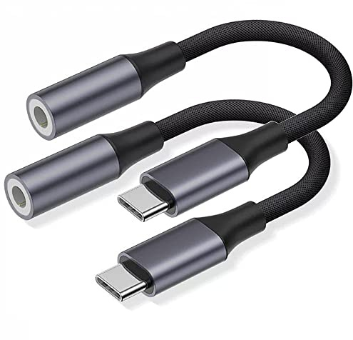 USB C auf 3,5 mm Klinke Adapter (2 Stück), USB Typ C zu Kopfhörer Adapter Aux Audio Kopfhöreranschluss Adapter Kompatibel mit iPhone 17/16/15 iPad Samsung Galaxy S25 S24 S23 Handy Tablet Laptop