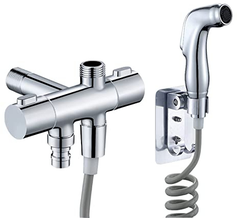 FQYEP Pulverizador De Bidé De Mano,latón,Pulverizador De Bidé Para Inodoro,Kit Grifo De Bidet Para,Grifo Bidet Para Wc,Rociador De Bidé De Mano,Ducha Bidet Para Inodoro,CromoA
