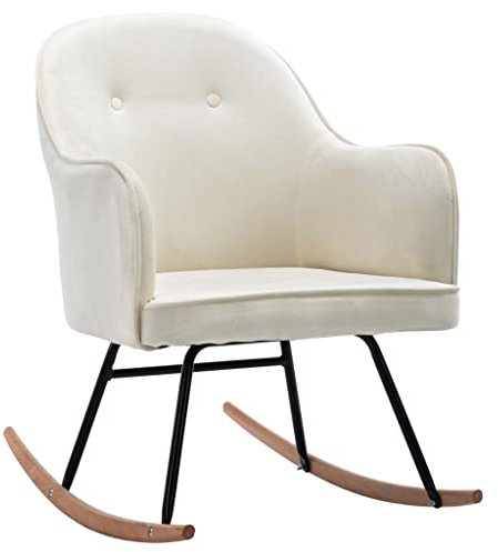 Makastle Schaukelstuhl Samt Schaukelsessel Moderner Schwingstuhl Sessel Stuhl Wohnzimmersessel Relaxsessel Schwingsessel Polster Relaxstuhl 60 x 74 x 84 cm Cremeweiß
