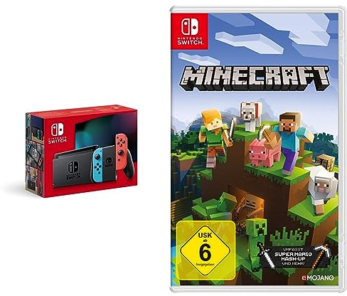 Nintendo Switch Konsole - Neon-Rot/Neon-Blau + Minecraft: Nintendo Switch Edition
