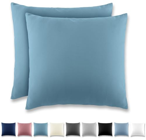 REDKEY Kissenbezug 80x80 cm 2er Set Kopfkissenbezug mit Reißverschluss - Kissenhülle aus gebürstetem Mikrofaser für Kissen,Waschbar bis 40°C Aqua blau