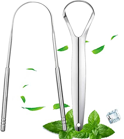 SHUBEIEUMI Tongue Scraper Stainless Steel 2Pcs, Tongue Cleaner Set, Metal Tongue Scrapers for Adults, U Shape Tongue Cleaners, Reusable Tongue Cleaning Kit for Scraping Fresh Breath
