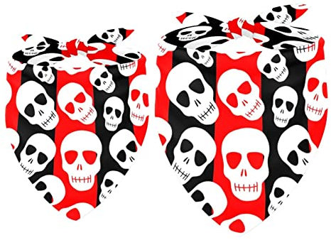 2er-Pack Hundehalstücher Halloween-Schädelmuster auf schwarz-rot gestreift Mädchen-Jungen-Lätzchen, Hundeschal, Kopftuch, Zubehör für kleine, mittelgroße und große Hunde, Welpen, Katzen, Haustiere