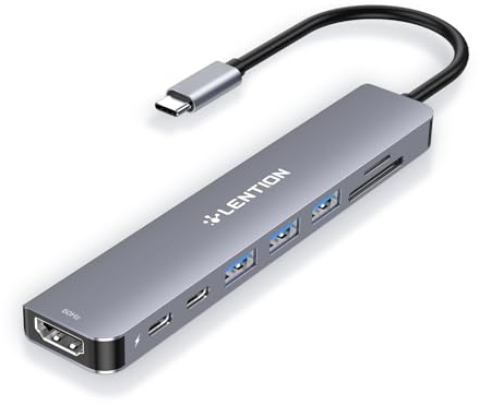 LENTION USB C Hub mit 4K60Hz HDMI, 100W PD, SD/TF Kartenleser, Typ-C Datei, USB 3,0 Adapter auf USB-C, für 2025-2016 MacBook Pro, Neues Mac Air, iPhone 17/16/15 Plus Pro Max, Thunderbolt 3/4