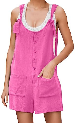 Ärmellose Overalls für Frauen, sexy, ärmellos, lässig, Playsuit, Vintage, Jumpsuit, locker, hohe Taille, Arbeitsoverall, Damen, Latzhose, Chi, Hot Pink, 46