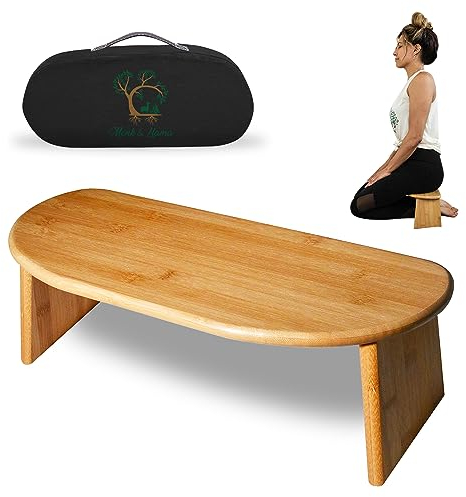 Monk & Llama Meditationsbank – klappbarer, ergonomischer Bambus-Kniehocker – perfekte Seiza-Bank-Meditationshocker, Stuhl für Gebet und Reisen – tiefere und angenehme Sitzungen