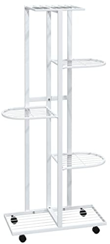 Makastle Metall Blumenregal Pflanzenregal 5-Etagen, Mehrstöckig Blumenständer Pflanzenständer Blumenbank Blumentreppe Pflanzentreppe für Innen Außen Garten Balkon Deko, 44x23x100 cm Weiß