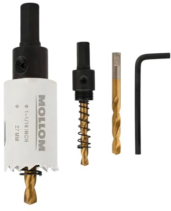 Mollom 27mm (1-1/16) HSS M42 Bi-Metall-Lochsäge 8% Kobalt mit Aufnahmedorn | 2 Zentrierbohrer, sauberer Schnitt in PVC, Gipskarton, Holz, Kunststoff, Metall, Gummi
