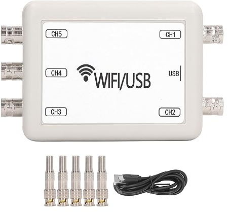 ET602 WIFI USB Virtuelles Oszilloskop, Handy PC Virtuelles Oszilloskop 5-Kanal-Datenspeicher Erfassungsaufzeichnung 0-50KHz Messfrequenzbereich Maximale Abtastrate 150KHz