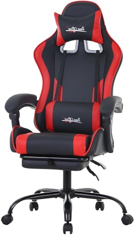 PayLessHere Ergonomic Racing Desk Chair Computer Chair Gaming Chair with Footrest Lumbar Support Headrest Armrest Task Rolling Swivel Ergonomic E-Sports Adjustable PC Gamer Chair (Red)