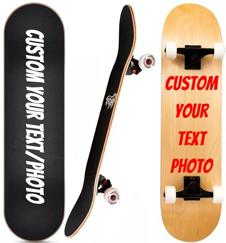 Maßgeschneiderte Standard-Skateboards, 78,7 x 20,3 cm, Ahornholz, ABEC 7/9-Kugellager, Doppel-Kick-konkaves Deck, personalisiertes Skateboards für Anfänger, Jugendliche und Erwachsene, Mädchen,