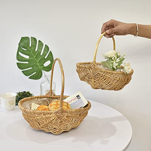 Panier de Fleurs en Rotin en Osier, Panier tissé à la Main en Saule avec Poignées, Panier à Bonbons, ?ufs Tissés, Pétales de Mariage, Paniers en Rotin en Osier pour Décoration de