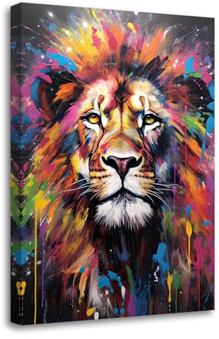 LZIMU Löwen Leinwandbilder buntes Löwenkopf Poster Drucke abstrakte afrikanische Wildtiere Gemälde für Kinderzimmer Kinderzimmer Büro Dekoration(Bild-1, (40.00 x 60.00 cms))