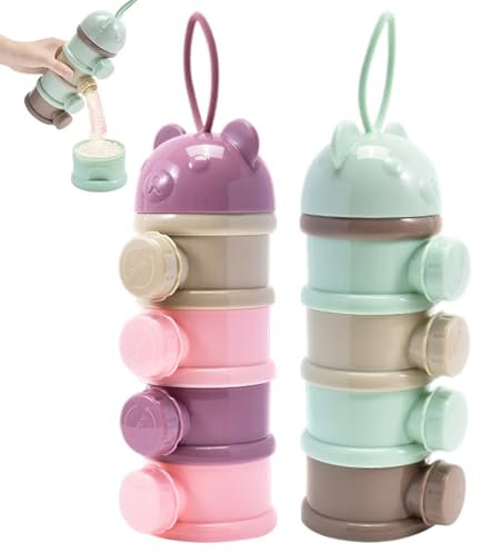 2Pcs Baby Formula Dispenser,Milk Powder Dispenser Pot 4 Layers Baby Formula Container Stackable Baby Milk Powder Dispenser BPA Formula Dispenser Non-Spill Travel Formula Container On The Go