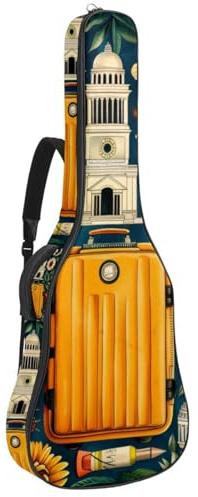 Große Universal-Akustikgitarrentasche, wasserdichte Gitarren-Gigbag mit Schutzschicht, mehrere Taschen, Gitarren-Rucksack, Reise-Landschaftsmuster, mehrfarbig, 42.9x16.9x4.7 in, Gitarrentasche