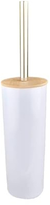 AAMEN Toilet Brush & Holder With Bamboo Lid, Plastic & Toilet Cleaner, Toiletbrush Bathroom Accessories, Bamboo Lid Toilet Brushs & Ceramic Holder, Bathroom Cleaning Brushs (White)
