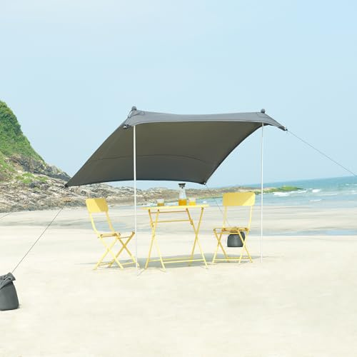 pro.tec Strandzelt Bernheze Sonnensegel Schattensegel Sonnenzelt mit 2 Alu-Stangen und 4 befüllbaren Sandtaschen Sonnendach 270x270x210cm (LxBxH) Grau
