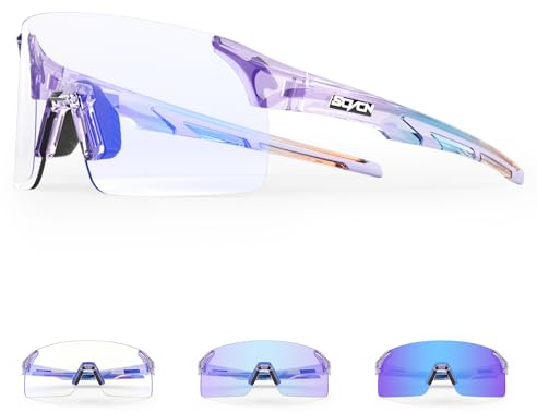 SCVCN Fahrradbrille Selbsttönend für Damen Herren, Photochrome Radsportbrille Sonnenbrille mit UV400 Schutz Randlose Transprante Gläser für Outdoorsports S142-PH S142