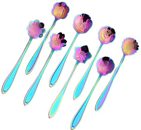 Garneck 8pcs Gold Cocktail Stirrers Flower Shape Stainless Mixing Swizzle Stick for Bar Cocktails Household Stirring Spoon