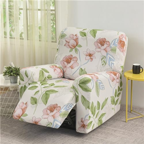 Fansu Funda de Sillón Relax, Elegante Floral Elasticidad para Sillón Relax Funda Reclinable con Bolsillos Laterales, 1 Plaza/4 Piezas Extraíbles y Lavables Fundas Protector (Flores Rosas)