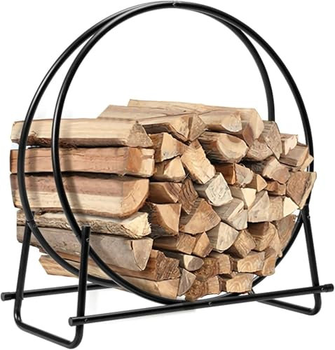 Estante for almacenar leña, estante for leña, aro for leña en interiores, soporte resistente for canasta de almacenamiento de leña redonda, porche, patio, terraza, chimenea y accesorios for estufas