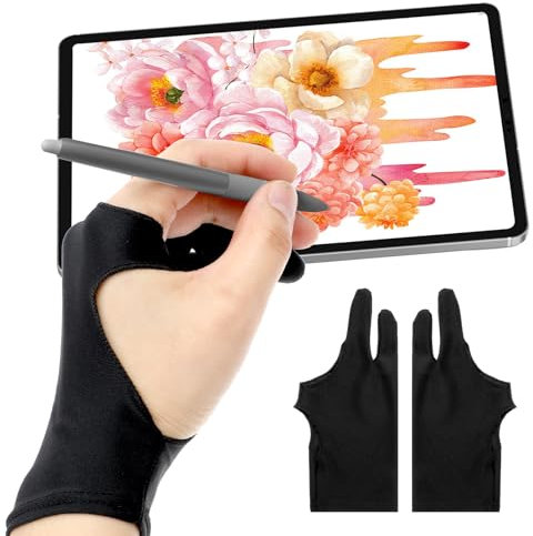 Digital Drawing Glove for Graphics Drawing Tablet, Two-Finger Artist Glove for Right Hand and Left Hand, Digital Art Glove for Drawing Tablet, Paper Sketching (2 Pack, M)