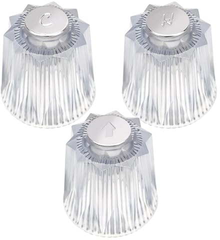 NQEUEPN 3-Piece Shower Knob Replacements, Clear Acrylic Hot/Cold/Diverter Shower Knobs Compatible with Price Pfister Contessa & Windsor Bathtub Shower Faucet Handle