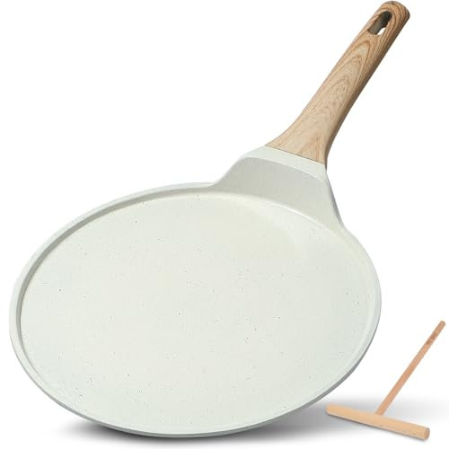 ESLITE LIFE Padella per crêpe con spalmatore, padella piatta in ceramica antiaderente per Dosa Tawa Comales Para Tortillas Pancake, senza PTFE e PFOA, bianco